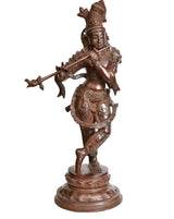 Indian brass Divine Flutist statue, 56 cm, standing holding a flute and ornaments