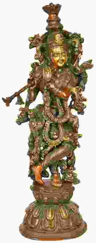 Handmade Double chala Brass Statue of Murli Krishna 24 Inches