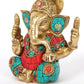 Small brass idol of Lord Ganapati with inlay work 4 inches