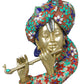 Handmade Brass Sculpture of Stylized Krishna Playing the Flute 20 Inches