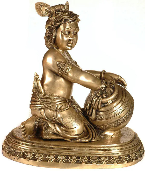 Handmade Brass Statue of Butter Thief Kanha 18 inches