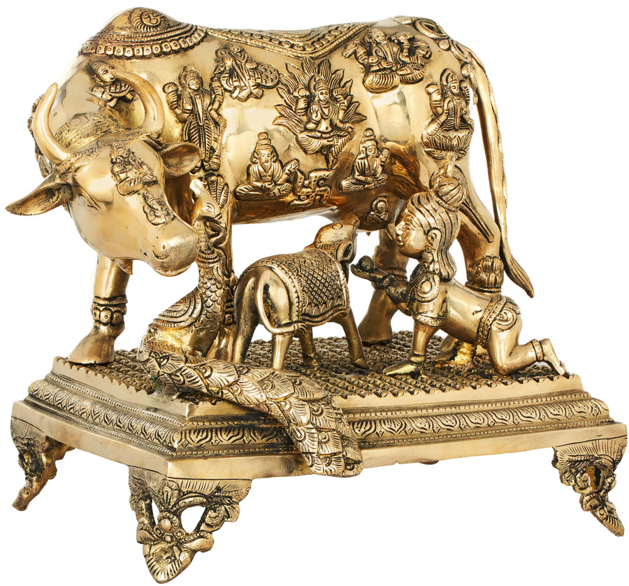 Handmade Brass Sculpture of the Belief: "All Gods Live in the Body of a Cow" 12 inches Craft Detail