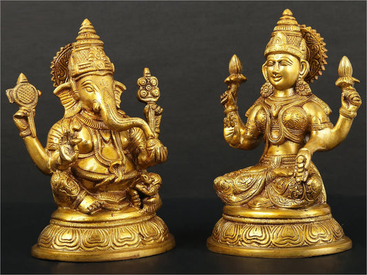 Brass pair of Lakshmi and Ganesha 8 inches