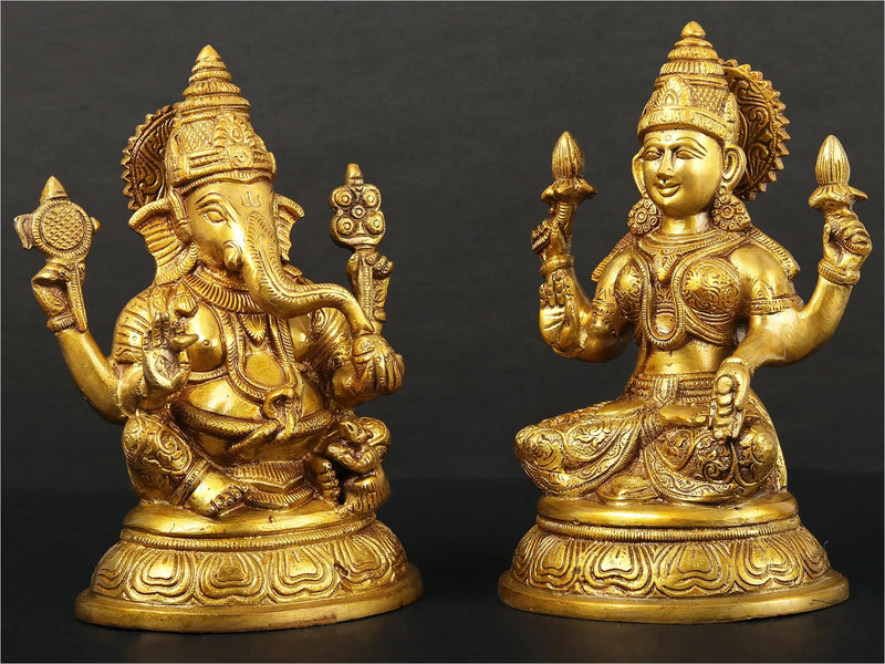 Brass pair of Lakshmi and Ganesha 8 inches