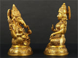 Gold brass Lakshmi and Ganesha statues, rear/side view, 8 inches