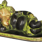 Black Green Gold Handmade Brass Statue of Relaxing Ganesha 6 inches