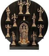Handmade brass circular Dashavatara panel with central deity and detailed figurines