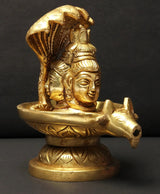Small brass Shivalinga idol with Sheshnag hood and horse figure, 4 in