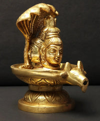 Small brass Shivalinga idol with Sheshnag hood and horse figure, 4 in