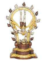 Shiva Nataraja-Skulptur, messingfarbenes und goldfarbenes Detail, runder Bogen, 12 Zoll