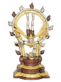 Shiva Nataraja-Skulptur, messingfarbenes und goldfarbenes Detail, runder Bogen, 12 Zoll