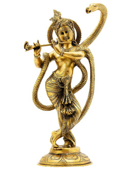 Brass Statue of Shri Krishna and Kaliya 15 inches