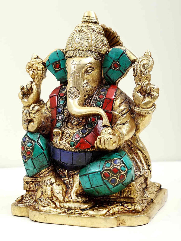 brass Seated Lord Ganesha 6 inches Entryway Setting