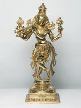 AONA natural brass Krishna statue as Vishnu avatar, 21 in, four-armed pose
