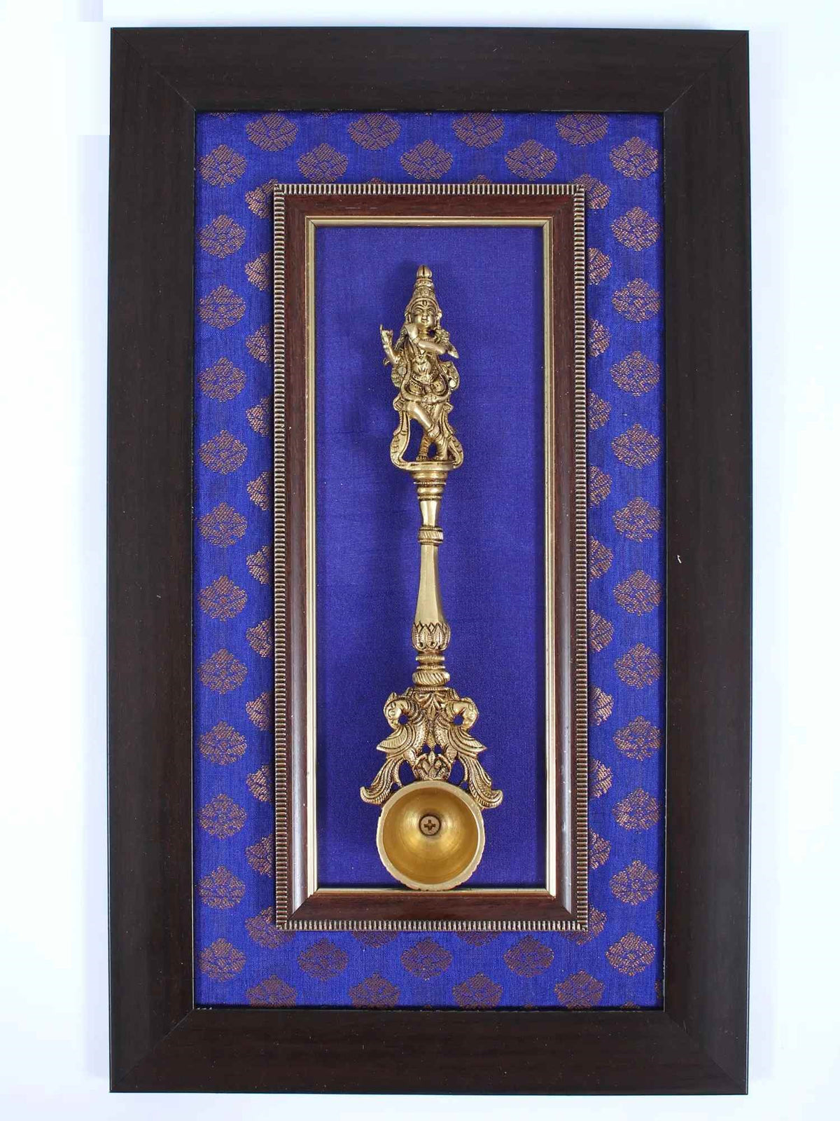 Wooden Framed Brass Ritual Spoon of Lord Krishna | Wall Hanging 17 Inches