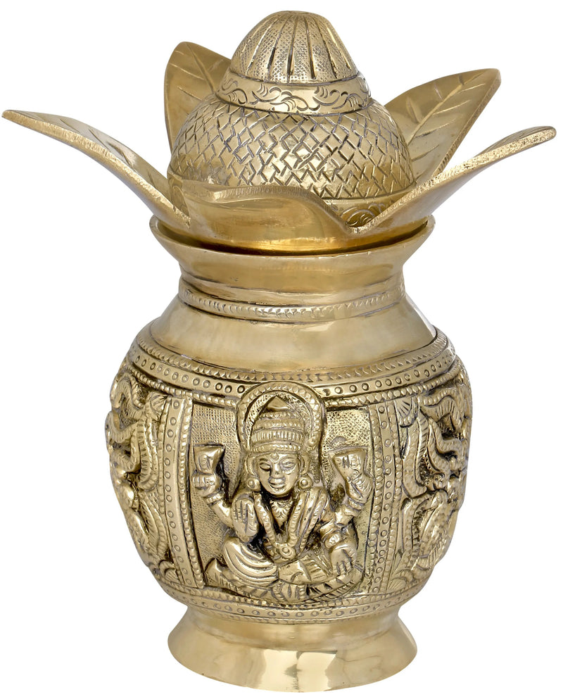 Brass Coconut Kalasha for Lakshmi Ganesha Pujan 7 Inches