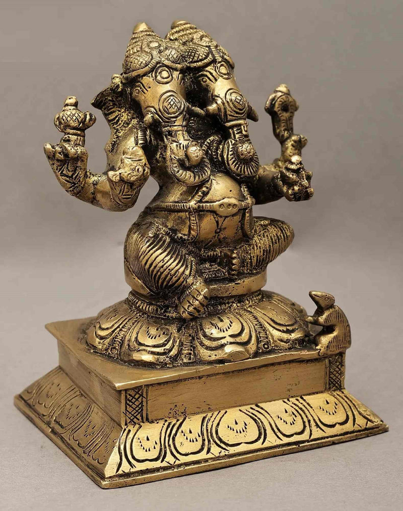 Brass Two-Headed Ganesha Statue 5 inches