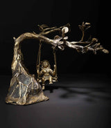 Bronze Bal Krishna idol on swing sculpture with small pendant chains, 12-inch