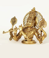 AONA 15-inch brass Krishna bust statue with four arms and ornate halo