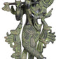 Handmade Brass Sculpture of Krishna Playing His Flute, Adorned with a Gorgeous Crown and Sashes 13 Inches