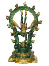 12-inch Shiva Nataraja brass sculpture with green patina, circular arms and raised hands
