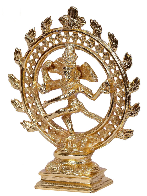 Dancing Shiva Nataraja Idol | Gold-Plated Brass Statue 6 Inches Entryway Setting