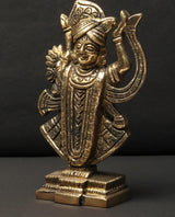 Brass Shrinathji idol, front view with detailed jewelry and draped garments
