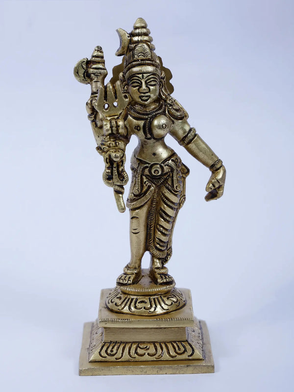 Small Ardhanarishvara Brass Statue | Shiva-Shakti Idol 5 inches Mandir Setting