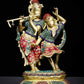 Brass Statue of Radha and Krishna Engaged in Ecstatic Dance with Inlay Work 16 Inches