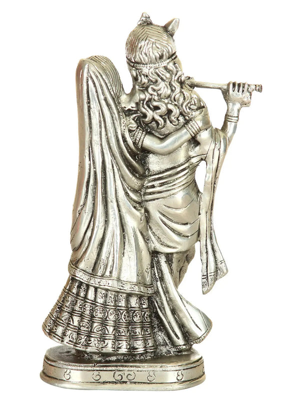 Brass Handmade Alluring Silver Monochrome Radha-Krishna 8 inches Entryway Setting