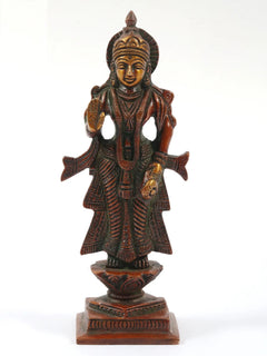 Antique brass Radha Ji statue with double chala, 5 inches