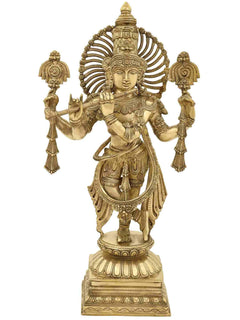 Handmade brass Krishna fluting avatar statue, 24 in, front view