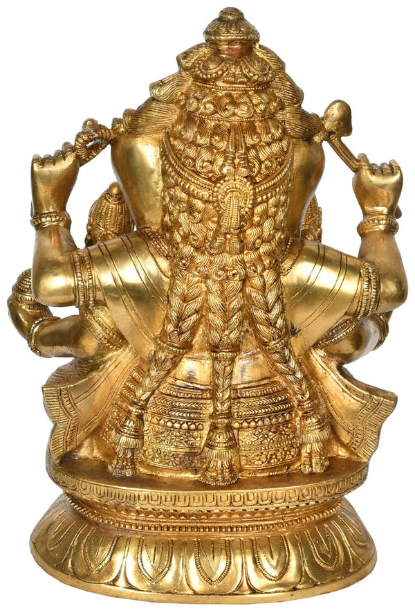 Brass Ganesha Statue with Riddhi Siddhi 12 inches