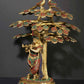 Brass Statue of Shri Krishna Playing Flute Under the Kadamba Tree with Inlay Work 15 Inches