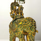 Handmade Greenish Gold  Brass Statue of Radha and Krishna Riding on an Elephant 23 inches