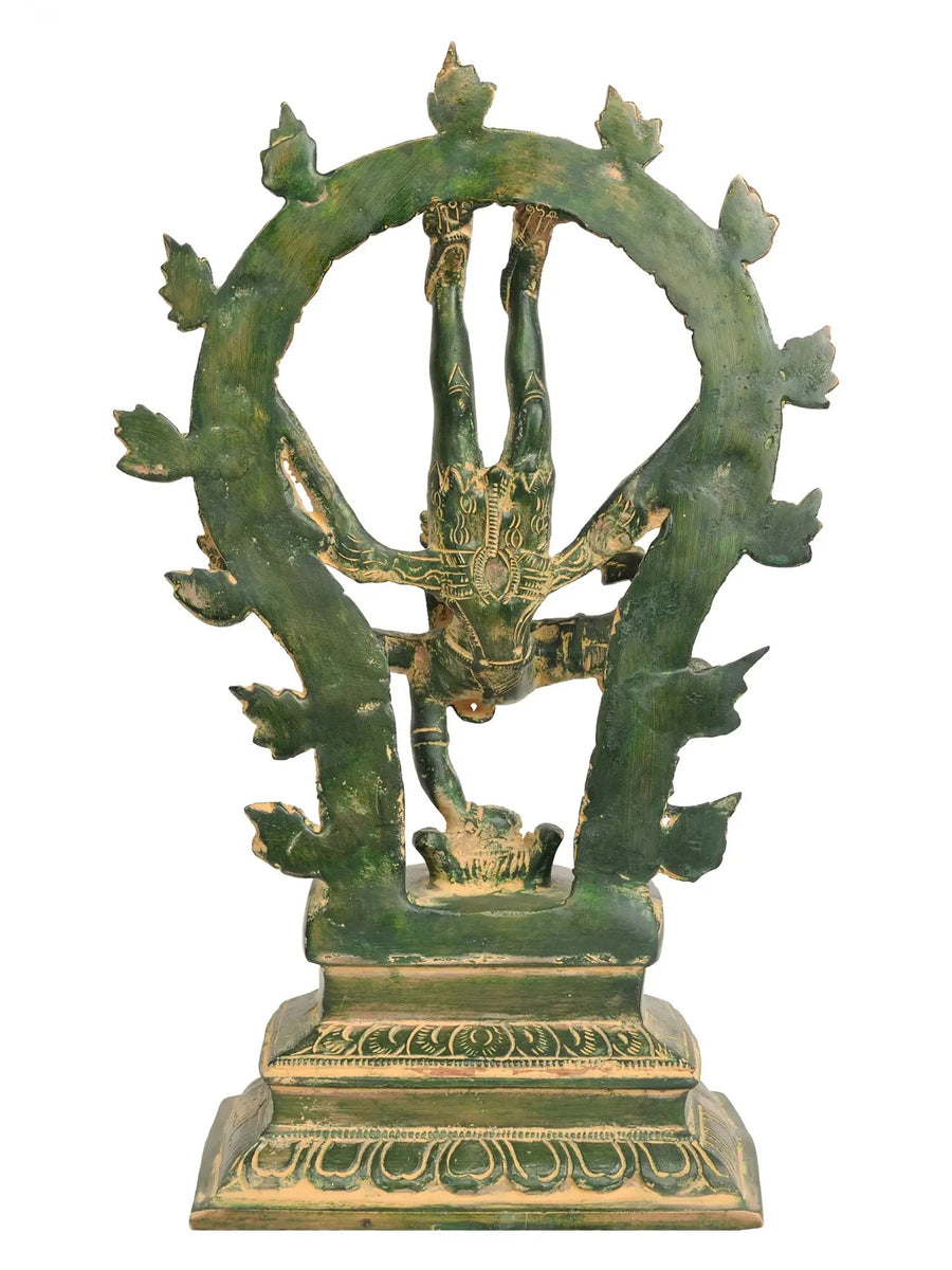 Patina Brass Shiva's Gangavatarana (Nataraja) Sculpture | Handcrafted 12 inches Craft Detail
