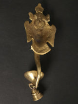 Ganesha wall hanging mask side view with diya cup and bell, gold
