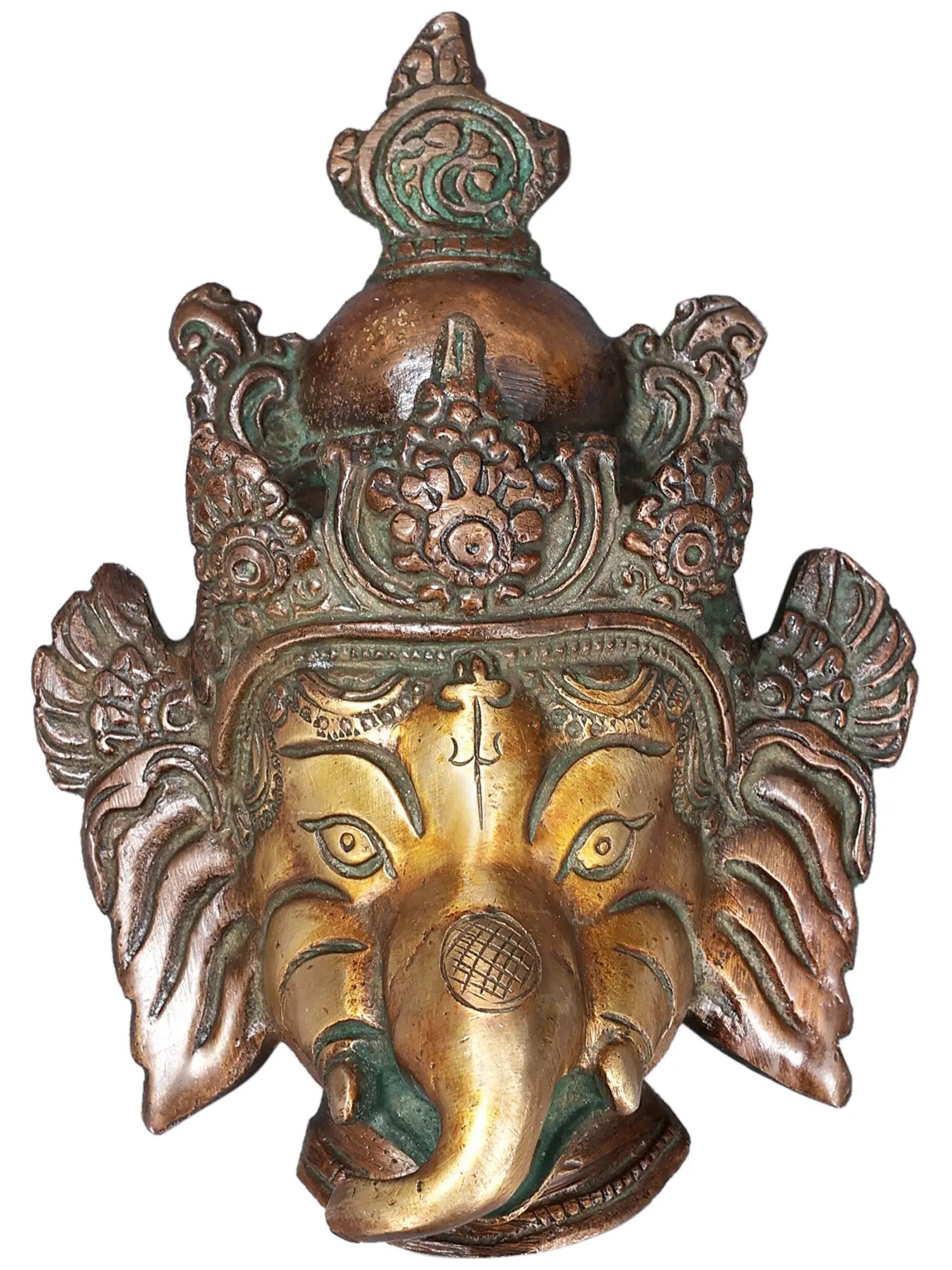 Handmade small brass wall hanging mask of Lord Ganesha 4 inches