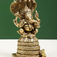 Small Brass Statue of Four-Armed Ganesha Seated on a Five-Hooded Serpent 4 inches