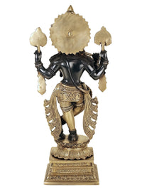 Black brass Krishna idol, back view with ornate arms and draped waist, 15 cm