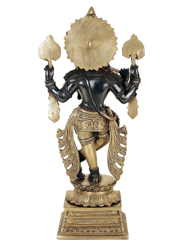 Black natural Brass Tribhanga Muralidhara with Tassels at the Wrists and Sashes at the Hips 15 CM