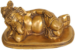 Handmade Natural Brass Statue of Relaxing Ganesha 6 inches