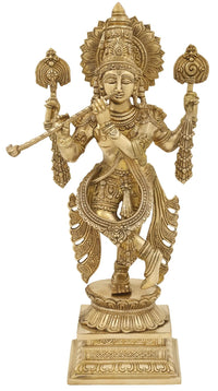 Natural brass Muralidhara mural figure, tassels at wrists, hip sashes, 15 cm