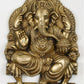 Natural Brass Idol of Lord Ganesha Seated on a Throne, Bestowing Blessings 11 inches