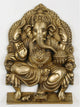 Natural Brass Idol of Lord Ganesha Seated on a Throne, Bestowing Blessings 11 inches