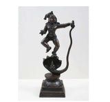 Antique brass Lord Krishna statue defeating Kaliya, 18 inch standing on cobra