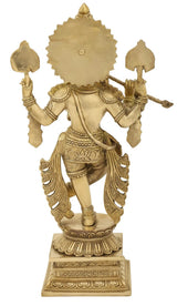 Natural brass Muralidhara back view with hip sashes, wrist tassels, 15 cm