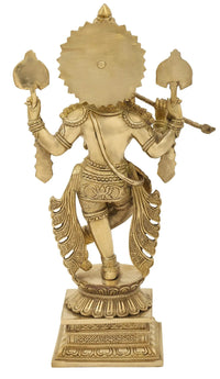 Natural brass Muralidhara back view with hip sashes, wrist tassels, 15 cm