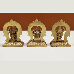 Brass Ganesha, Lakshmi & Saraswati mini statues set, back view, 2-inch