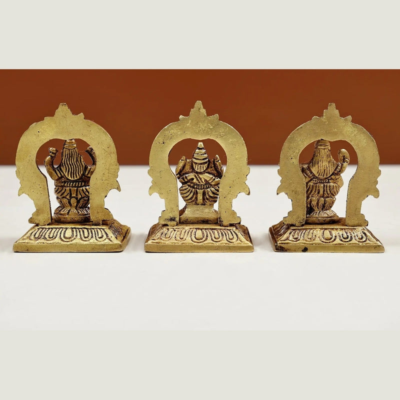 Brass Set of three small statues of Ganesha, Lakshmi, and Saraswati (Height: 2 inches)